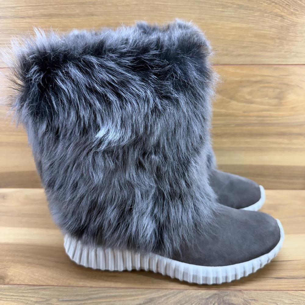 Johnston & Murphy Faux Fur Boots Womens 6 M Gray Waterproof Suede Mid Calf